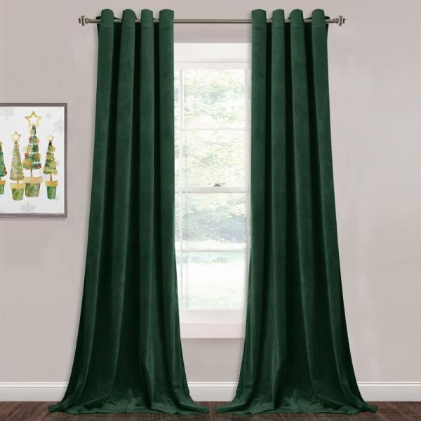 StangH Dark Green Velvet Curtains 108", Extra Long Grommet - MSRP $60