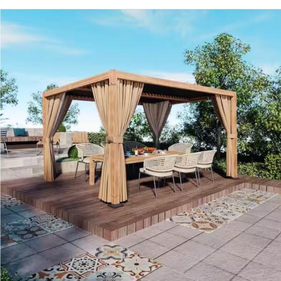 Doors & Windows - Egeiroslife 10 ft. x 13 ft. Wood Grain Aluminum Louvered Pergola - Est Retail $1,704- 1plt