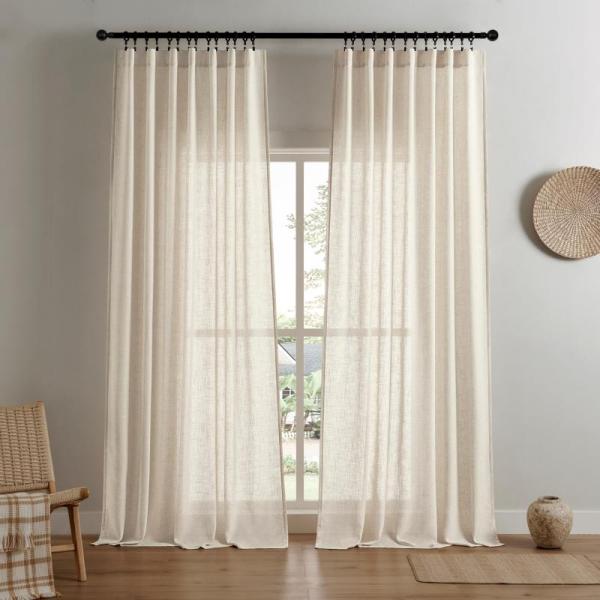 Joydeco Linen Curtains 96 Inch Length 2 Panel SetsLight - MSRP $63
