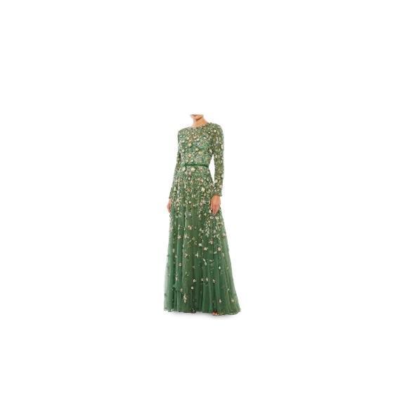 Apparel - Mac Duggal Green Embellished High Neck Long Sleeve A-Line Maxi Gown, Hutch, Ugg, Free People - MSRP $3,351