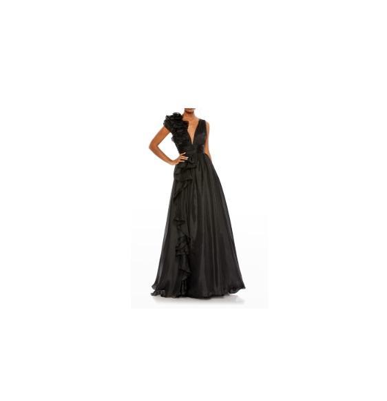 Apparel- Mac Duggal Black Ruffle Shoulder V-Neck Chiffon Gown, Mara Hoffman Cecilia Tie MIDI Dress, Vince - MSRP $3,691