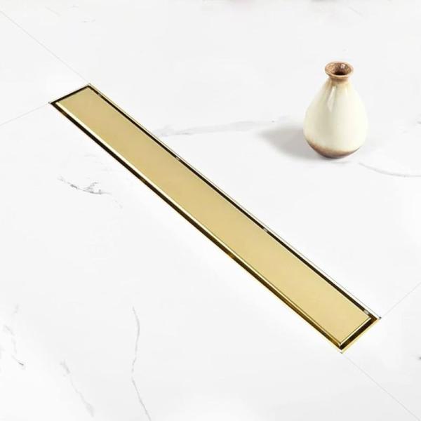 Elefloom Linear Shower Drain 28 inch Gold Drain with Tile - MSRP $69