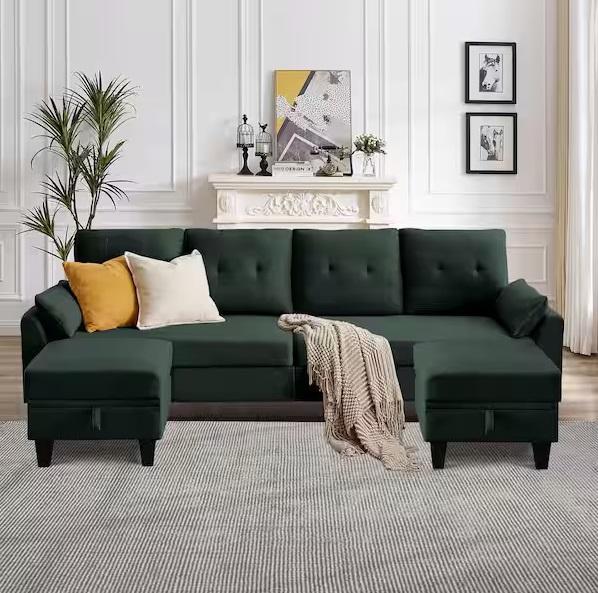 Home Decor - STICKON 101inW Straight Arms U-Shaped Fabric Sectional Sofa, MODWAY, HomyCasa - Est Retail $1,061