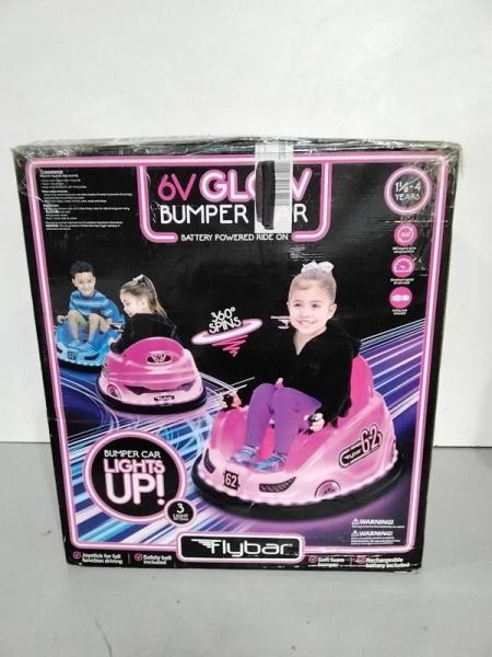 Flybar 6V Pink Glow Bumper Car, Battery Powered Ride on, Ages 1.5, 66lbs, 1mph - MSRP $119