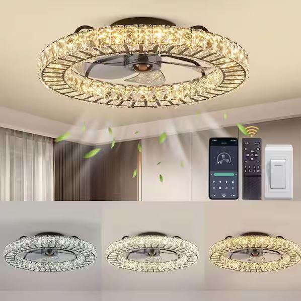 Lighting & Electrical - Fannehonne Crystal Ceiling Fan, Hugh Indoor Brushed Brass Ceiling Fan - Est Retail $3,347- 1plt