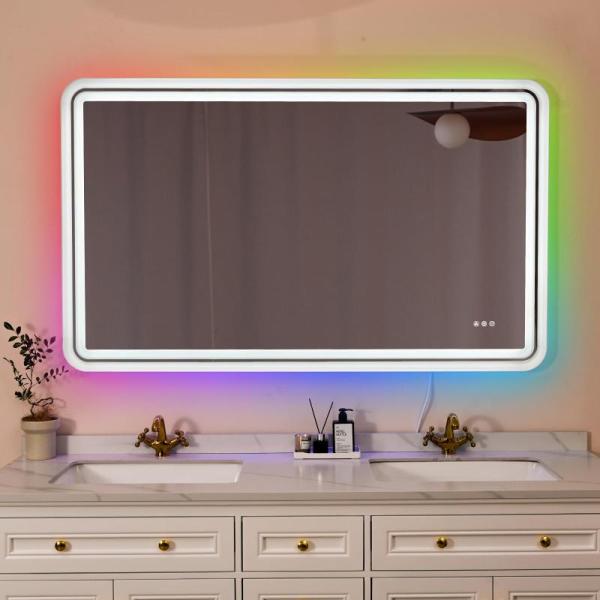 Home - LED Bathroom Mirror, Beige Brown Abstract Wall Art, Blackout Window Roller Shades, Ceiling Fan - MSRP $2,364
