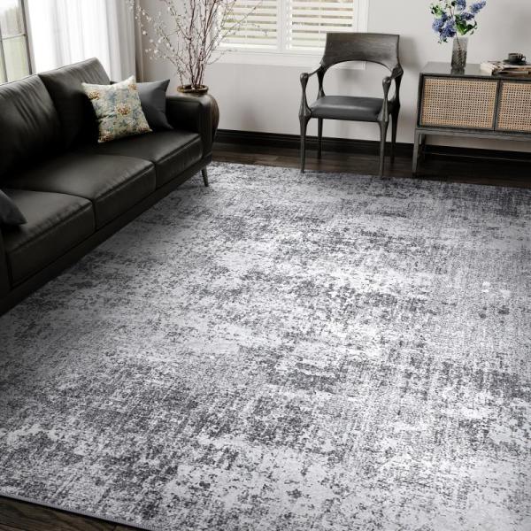 Home - PureCozy 6' x 9' Modern Abstract Gray Area Rug, LEEVAN 2' x 12' Modern Abstract Hallway Runner Rug - MSRP $2,462