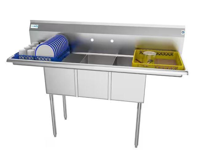Plumbing - Koolmore Commercial Sink with Drainboard, Bathroom Vanity Mirror - Est Retail $2,311- 1plt