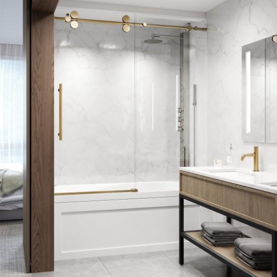 Plumbing - Vigo Elan Tub Door, Miseno Prim Vanity Set - MSRP $5,370