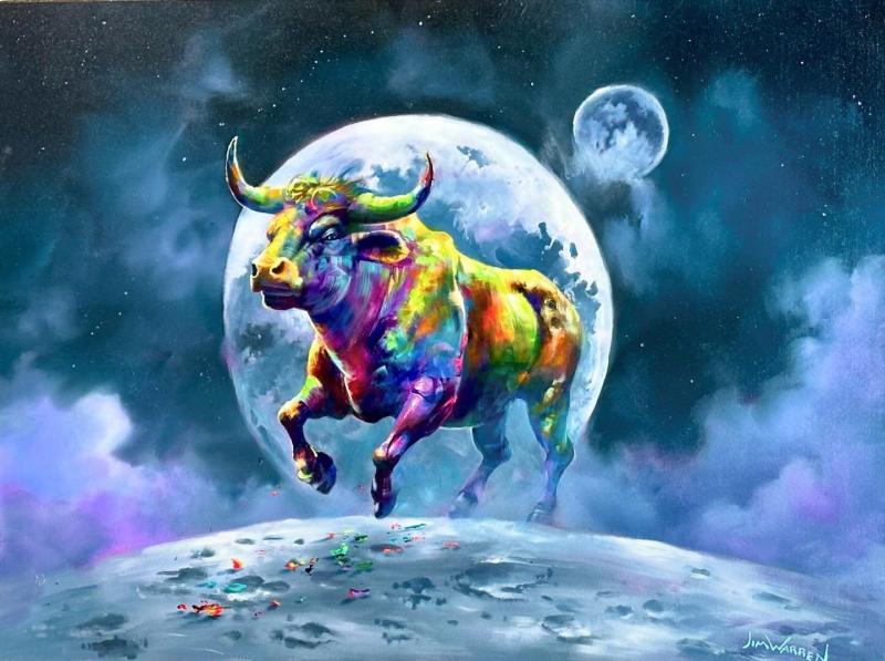 BULL & HORSE - 2 Large Jim Warren Hand Signed Canvas Prints w/COA