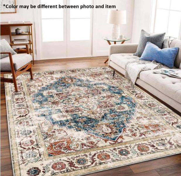 NEW - Washable Area Rug 8'x10' Boho Chic Medallion Distressed Design - MSRP $108