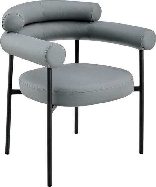 NEW - Trousdale Faux Leather Dining Chair, Round Seat & Open Back Design, Solid Metal Frame, Gray - MSRP $119