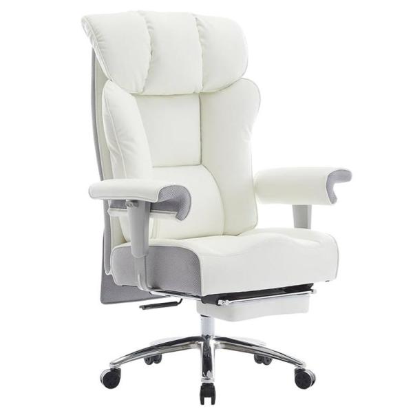 NEW - Efomao Big & Tall Ergonomic Chair with Foot Rest, High Back PU Leather Executive Chair, White - MSRP $299