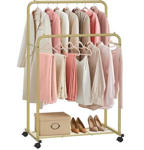 AMZ Mediums - SongMics Double Rod Clothes Rack, OXO Frying Pan Skillet - MSRP $1,367