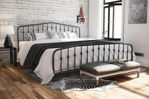 Furniture - King Bushwick Metal Bed, Kids Wood Twin-Over-Twin Bunk Bed, Small Space Junior Twin Bunk Bed - MSRP $1,111