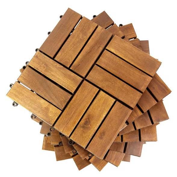 Pro Space 12inx12in Acacia Wood Interlocking Flooring Deck Tile Checker Pattern Brown 12 Slates - Est Retail $1,302