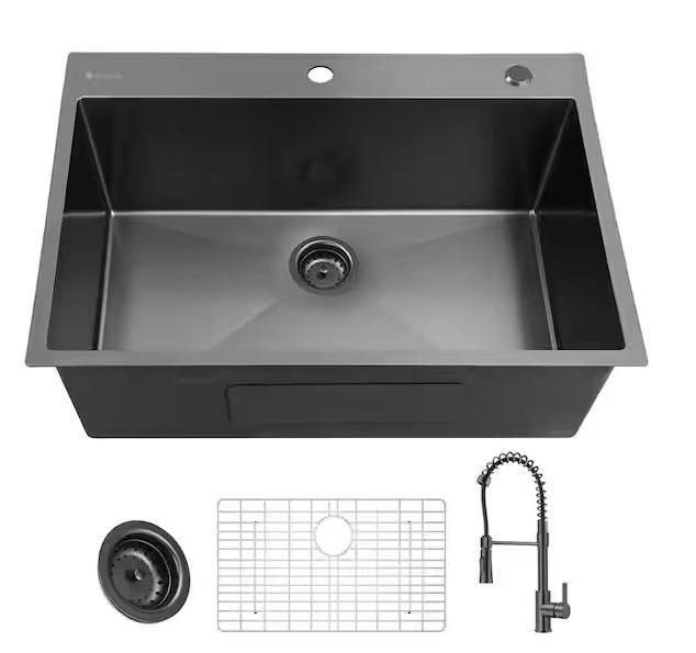 Plumbing- Glacier Bay 33in Drop-In Single Bowl Kitchen Sink, HDC 31inWx22 Sink, Commercial Electric - Est Retail $2,718