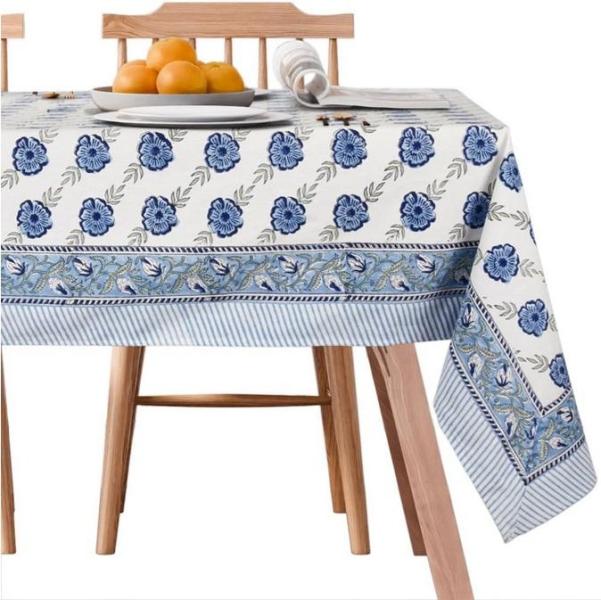 Home - NIRVELLA 8 Seater Rectangle 60" x 108" Block Print Tablecloth, SHUNKAIZS 3pc Acrylic Buffet Risers - MSRP $7,787