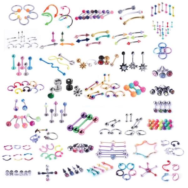 500 Pcs - New Body Jewelry Super Mix - Nose Rings, Barbells, More