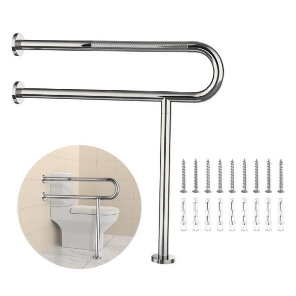 Toilet Grab Bar 31.3in w/Leg, YuanDe Chrome Anti-Slip - MSRP $65