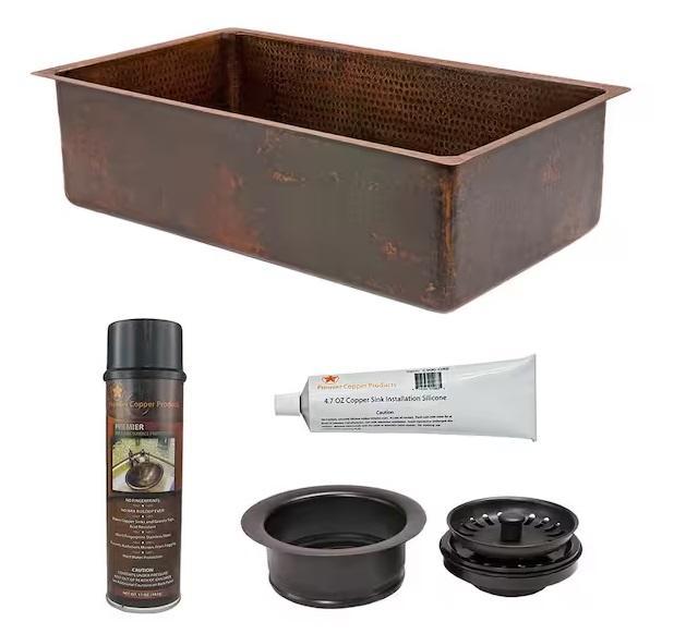 Plumbing - Premier Copper Products Undermount Hammered Copper 33in Kitchen Sink, Rheem, AKDY, HDC - Est Retail $3,289
