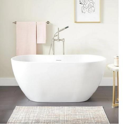 Signature Hardware SHHBFSO5930AWH 59" Oval Acrylic Soaking Freestanding Tub - MSRP $2,149