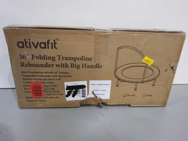 Ativafit 36" Folding Trampoline Rebounder with Big Handle, Black - MSRP $85