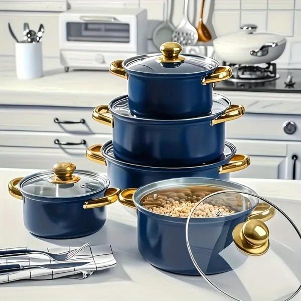 New (8set) 12pc-set Stainless Steel Non-Stick Pot Set, Frying Pan,