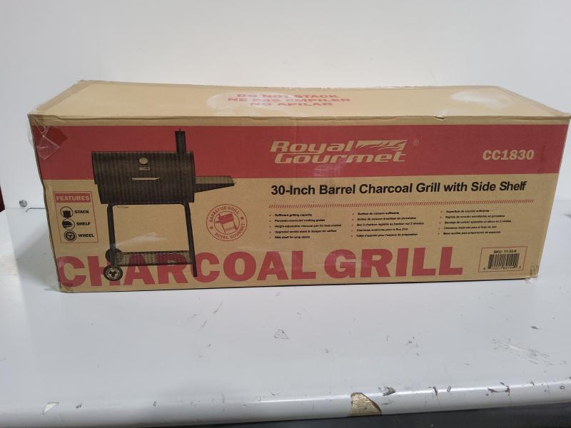 Royal Gourmet CC1830 30 Inch Barrel Charcoal Grill with Side Table, Black - MSRP $99