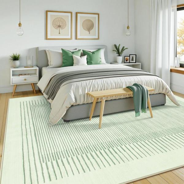 Furniture - Wonnitar Striped Sage Green 9x12 Rugs, Lahome Living Room Rug - MSRP $12,903