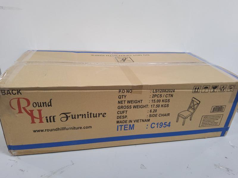 Roundhill Furniture Prato Wood Cross Back Upholstered Dining Chairs, Set of 2, Antique White and Tan - MSRP $186