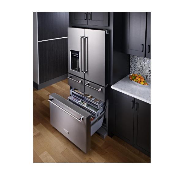 KitchenAid 25.8 cu.ft 36" Multi-Door Freestanding Refrigerator, KRMF706ESS - MSRP $3,799