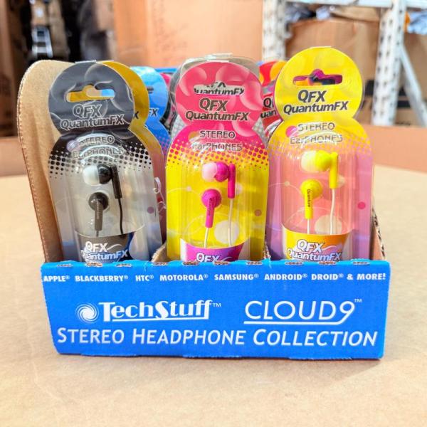 Bulk Lot of 1,728 TechStuff Cloud9 QFX QuantumFX Stereo Earphones