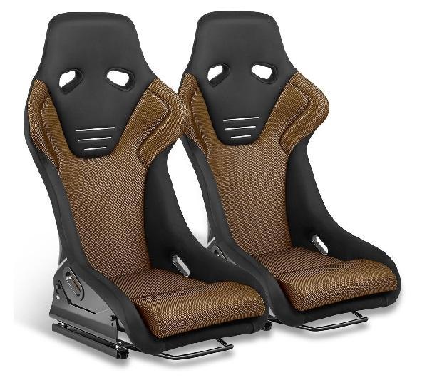 DNA MOTORING Pair of Universal Fixed Position Bucket Racing Seats, Gold/Black - MSRP $403