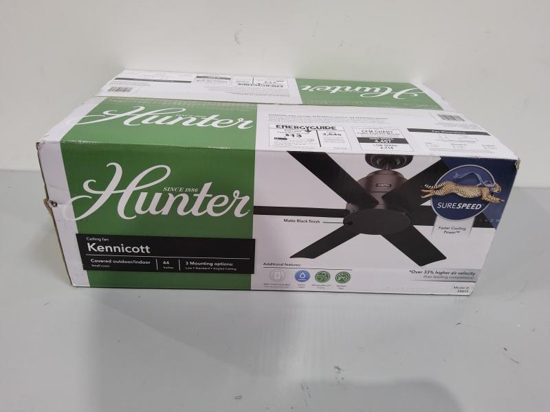 Hunter Fan Company Kennicott 44" Indoor/Outdoor Casual Ceiling Fan Without Lights, Matte Black Finish - MSRP $269