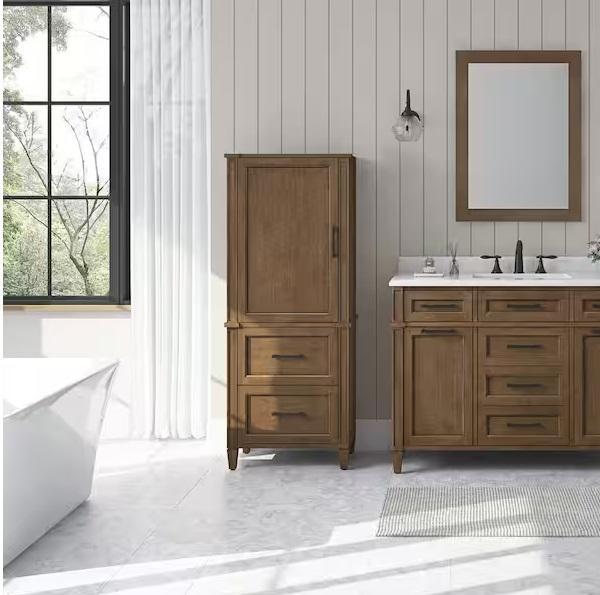 Plumbing- HDC Caville 24inWx16inDx60in Linen Cabinet, NTQ Double Vanity Sink, LORDEAR, AKDY, TETOTE - Est Retail $2,293