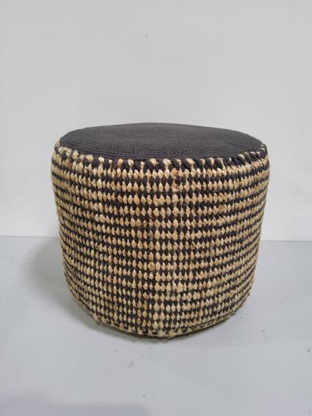 SIMPLIHOME Larissa Boho Round Braided Pouf in Natural Jute - MSRP $97