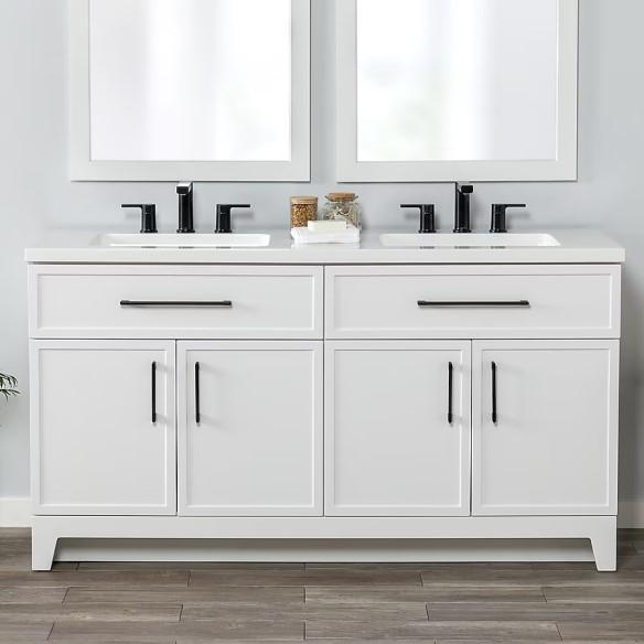 Style Selections Double Sink Vanity, Hartford Shelving Closet System, Palazzo Toilet - MSRP $3,041