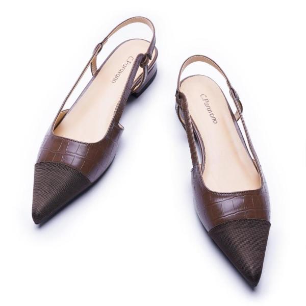 Shoes - Pointed Toe Slingback Flats, Round Waxed Dress Shoes - MSRP $22,992