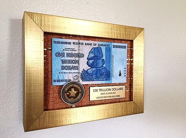 10 FRAMED 100 TRILLION DOLLAR ZIMBABWE NOTE & LTD ED COIN