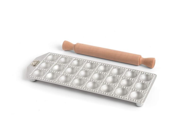 Kitchen - Marcato Agnolotti Ravioli Mold, Silver Patterned Tablecloth, Sansnow Bamboo Spice Rack - MSRP $1,004
