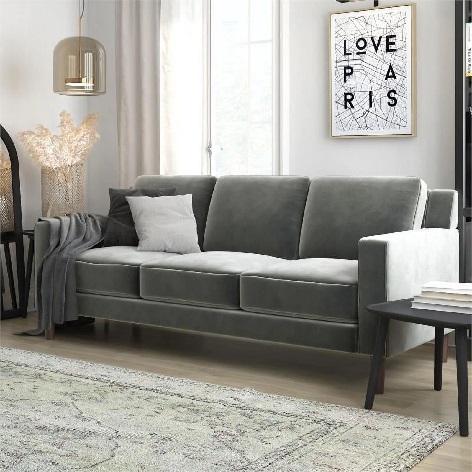 Furniture - DHP Upholstered Sofa, Ameriwood Home Nightstands, BH&G win-Over-Twin Bunk Bed - MSRP $1,920