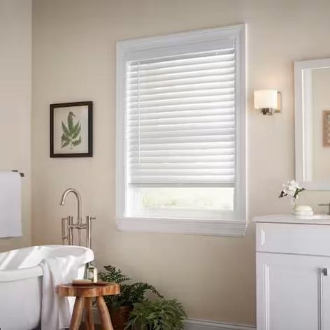 Pallet of White Cordless Faux Wood Blinds for Windows with 2" Slats