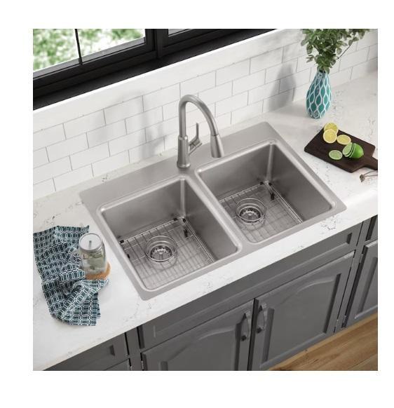 Elkay Greenwood Drop-In 33inx22in Double Bowl Kitchen Sinks, Kobalt 24V 1/2in Drive Cordless Impact Wrench -MSRP $3,400