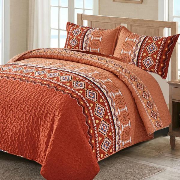 WONGS BEDDING 3 Pieces Quilt Set Queen Size, Burnt - MSRP $36