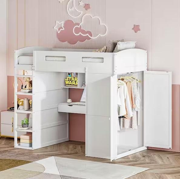 Home Decor - Polibi Twin Size Loft Bed, Harper & Bright Twin-Twin Wood Bunk Bed, SAUDER, Homsee - Est Retail $2,289