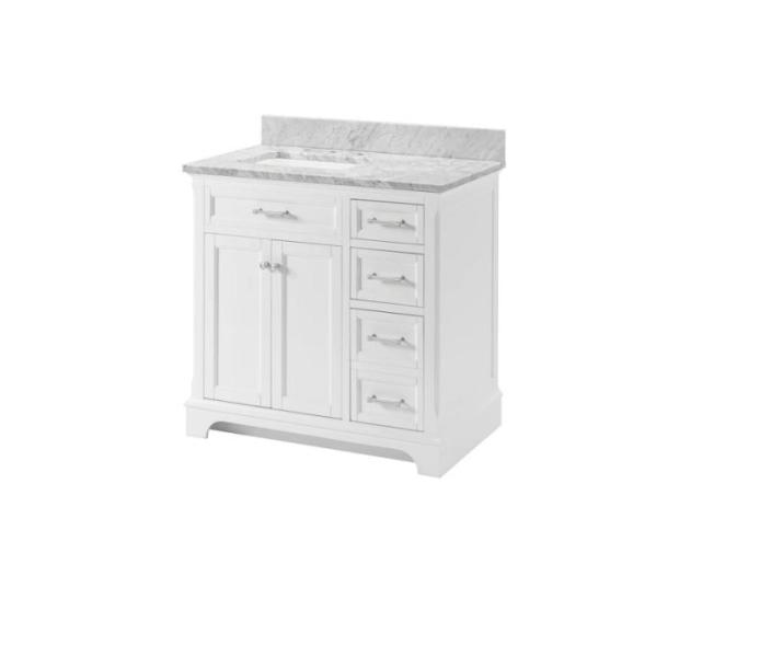 Home Improvement - Allen + Roth Wallister Single Sink Vanity, Delta Faucet McLaren Bathroom Towel Rack - MSRP $3,110