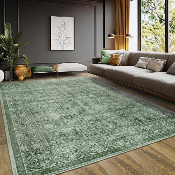 Furniture - Vintage Washable Printed Green Floral Area Rugs, Extra Wide Over-the-Toilet Storage Shelves  - MSRP $1,929