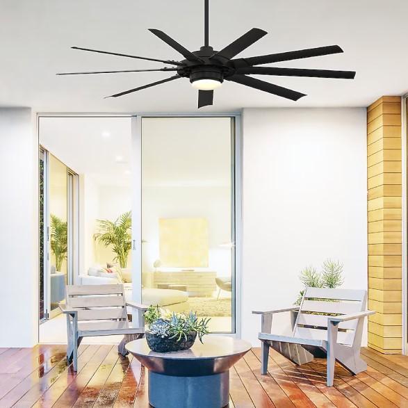 Fanimation 72" Slinger Ceiling Fan, Kobalt Battery Pole Saw, Quinn 4-Light Vanity Light - MSRP $2,435