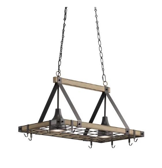 Kichler Barrington 20.25inx33.75in Lighted 8-Hook Pot Rack, CRAFTSMAN WS2200 25cc Gas String Trimmers - MSRP $3,073